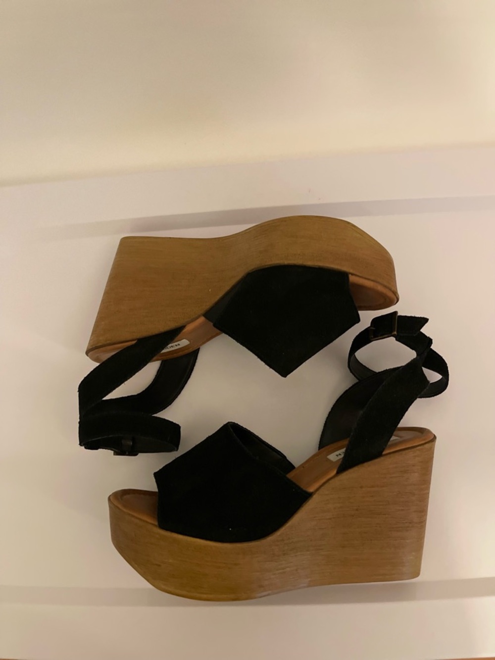 Steve Madden Kamryn Black Suede Platform Wedge Sandals 9 M